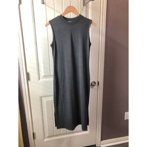 NEW Prologue Knit Midi Dress Crew Neck Shift Bodycon Sheath Tunic  Blue Grey XS